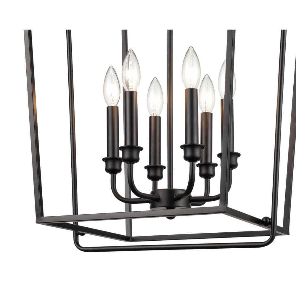 Elegant Matte Black 6-Light Indoor/Outdoor Pendant with Glass Accents