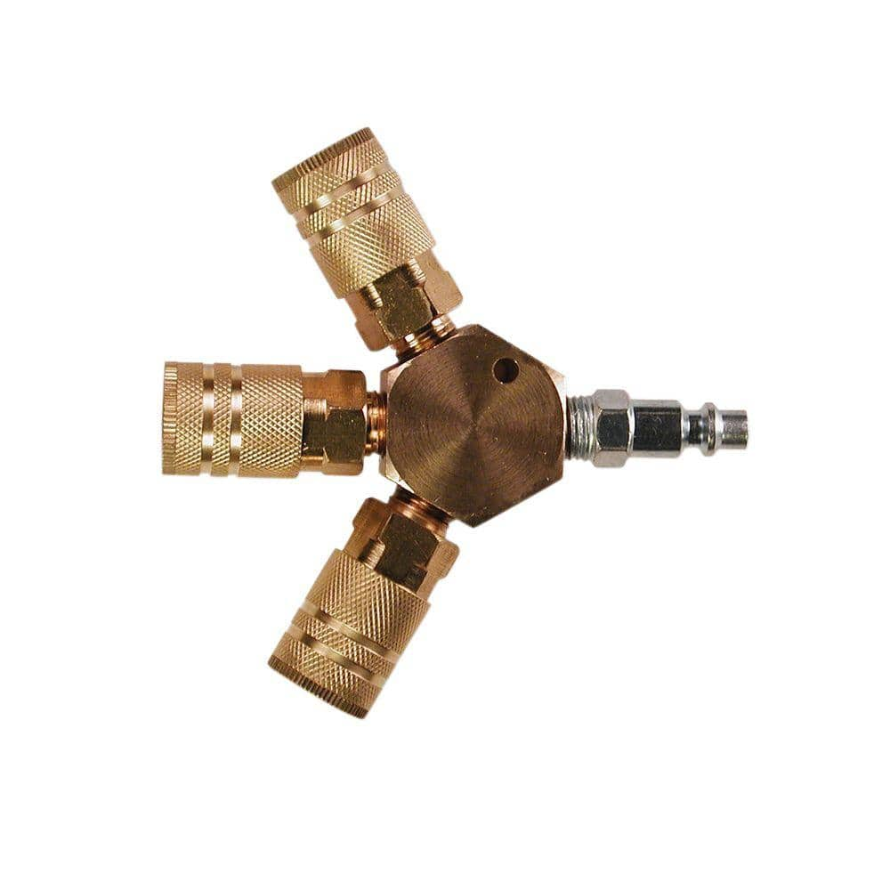 Primefit 3-Way Hex Style Air Manifold with 1/4 in. 6-Ball Brass Couplers