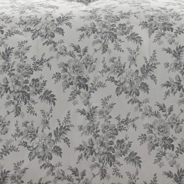 Laura Ashley Annalise 3-Piece Gray Floral Cotton Full/Queen Comforter Set  USHS8K1037628 - The Home Depot