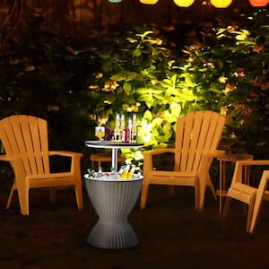 22.5 in. Brown Round Plastic Outdoor Rattan Bar Table with Extendable Tabletop
