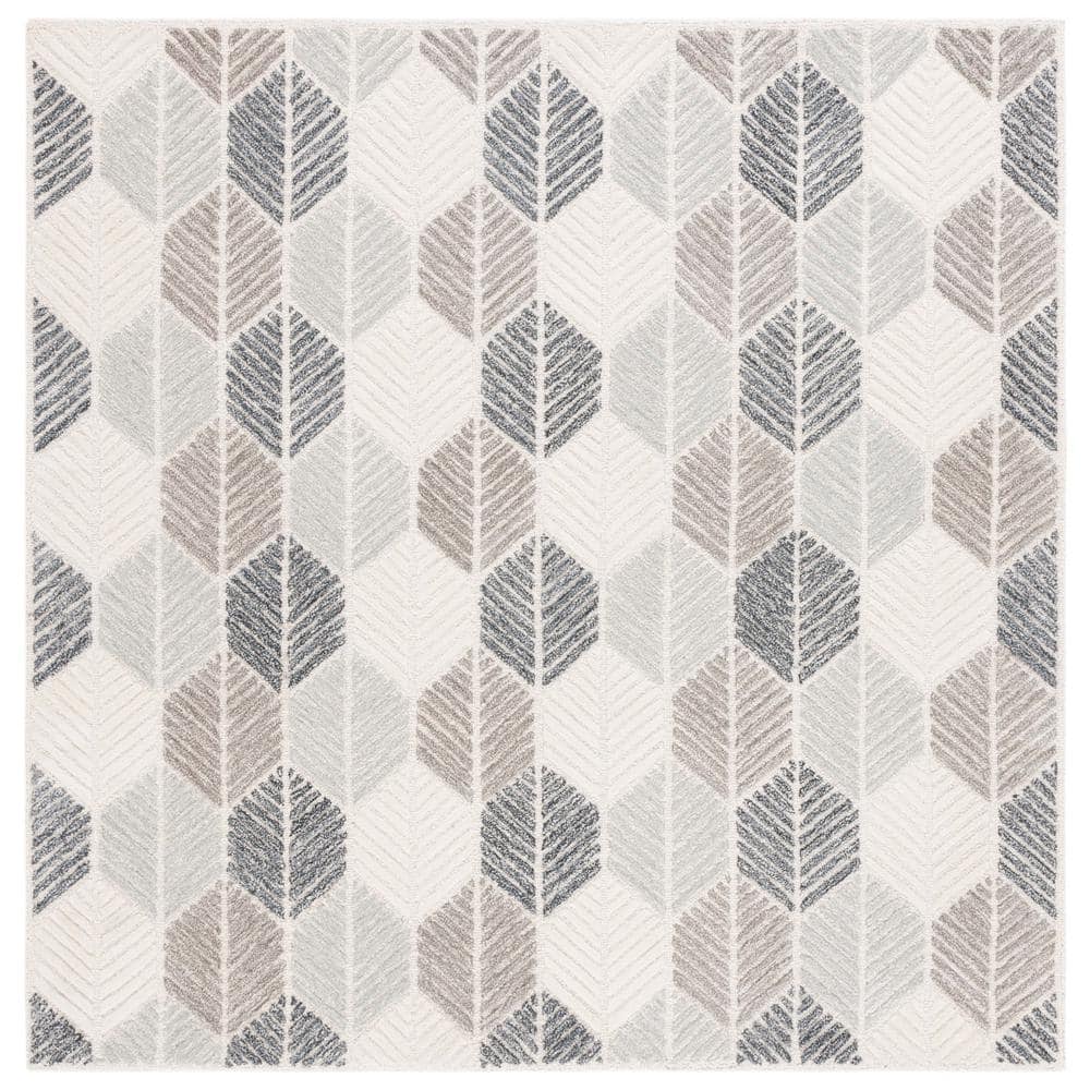 Gray Handmade Tufted Square Wool and Viscose Area Rug, 6' x 6'