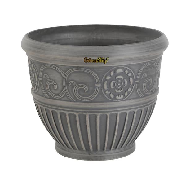 GreenShip Medallion 16 in. W x 13.2 in. H Charcoal Indoor/Outdoor Resin Decorative Planter 1-Pack