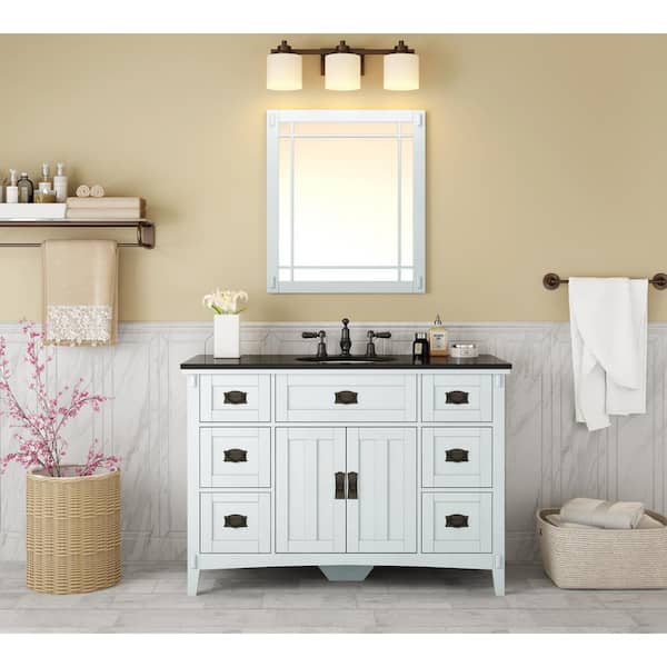 Home Decorators Collection Artisan 48 in. W x 21 in. D x 35 in. H Single Sink Freestanding Bath Vanity in White with Black Marble Top