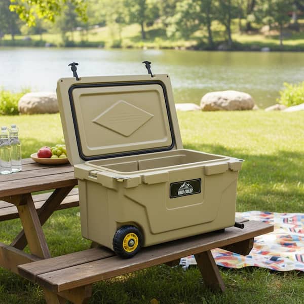 65QT Khaki Hard Cooler, Portable Ice Chest with 6-Day Ice
