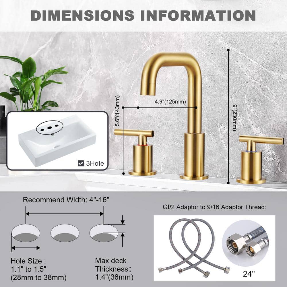 Brushed Gold Stainless Steel Double Handle Bathroom Faucet