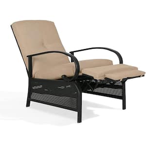 Metal Outdoor Recliner Lounge Chair with Beige Cushion