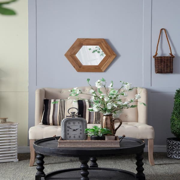 Unbranded 21.5 in. W x 18.5 in. H Solid Wood Frame Natural Hexagon Mirror, Wall Decor for Living Room, Bathroom, Hallway