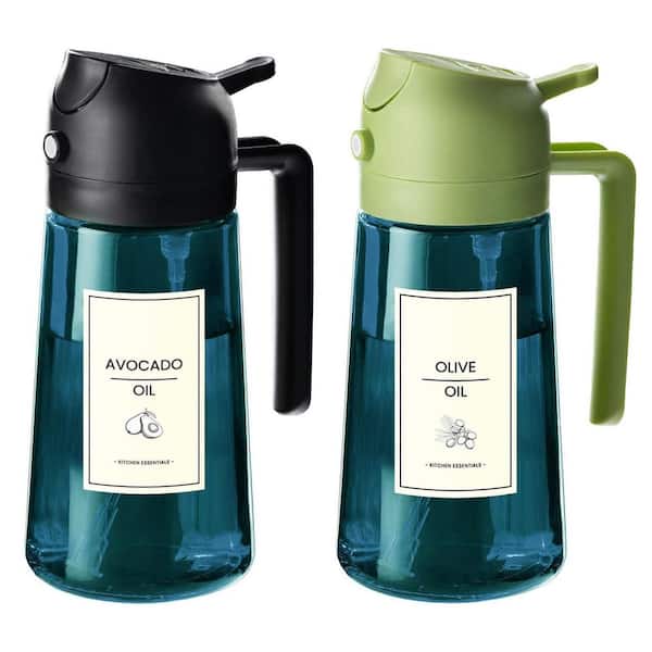 16 oz. Glass Black and Green Olive Oil Sprayer Dispenser Bottle for Cooking Kitchen Air Fryer Salad BBQ, 2 Pieces