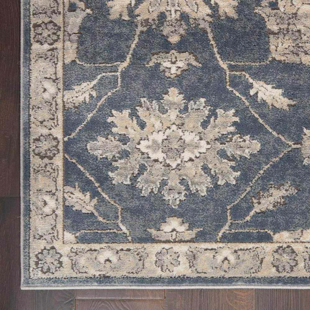 Slate Blue Floral Medallion 26" Hand-Knotted Easy-Care Rug
