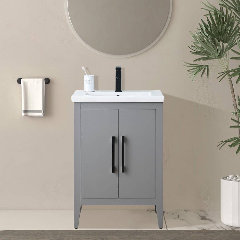 24 in. W x 18.5 in D x 34 in. H Single Sink Bathroom Vanity Cabinet in Cashmere Gray with Ceramic Top price history on PriceWatchPro