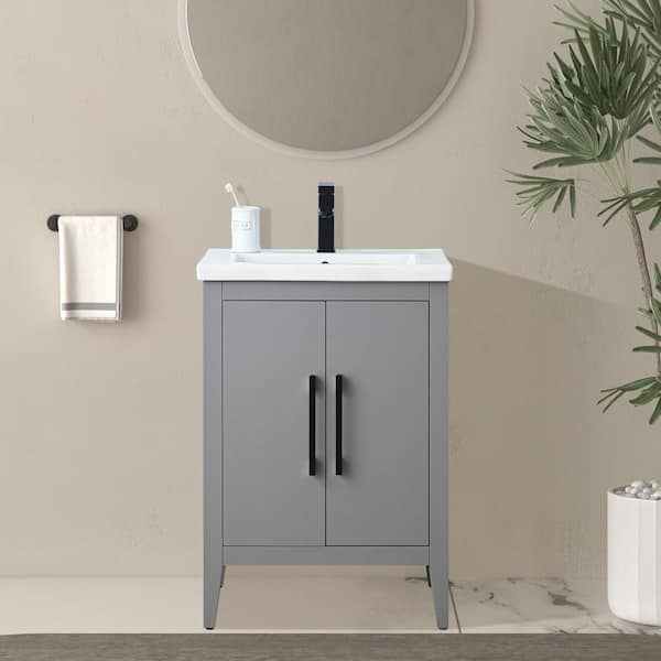 24 in. W x 18.5 in D x 34 in. H Single Sink Bathroom Vanity Cabinet in Cashmere Gray with Ceramic Top