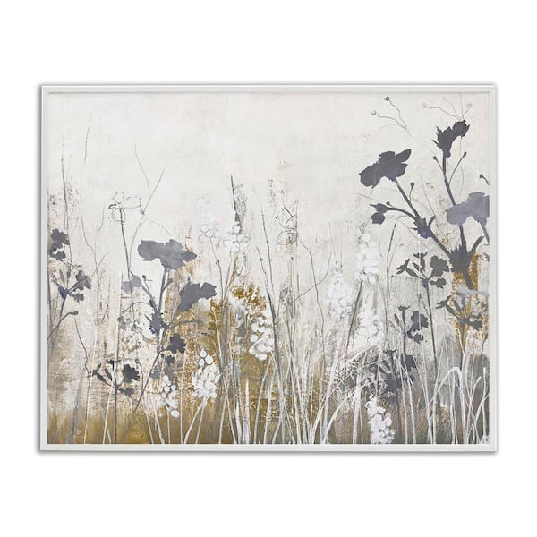Stupell Industries Grey Flower Silhouettes by Design Fabrikken White Framed Nature Giclee Art Print 24 in. x 30 in.