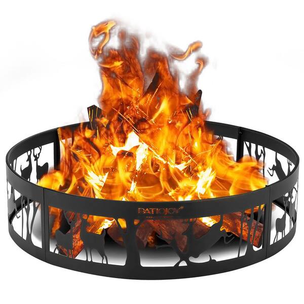 Costway 36 in. x 9 in. Round Metal Fire Pit Black Ring Deer