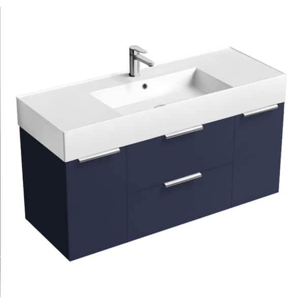 Nameeks Derin 47.6 in. W x 18.1 in. D x 25.2 in. H Modern Bathroom Vanity in Night Blue With White Ceramic Top