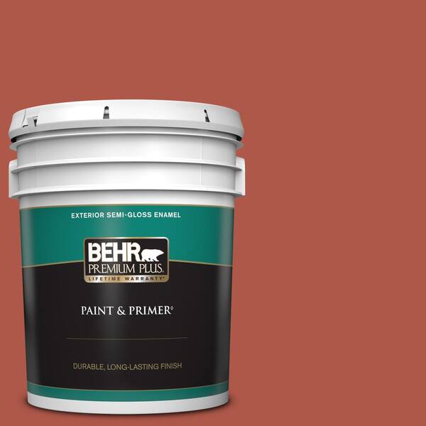 BEHR PREMIUM PLUS 5 gal. #PPU2-14 Tibetan Orange Semi-Gloss Enamel Exterior Paint & Primer