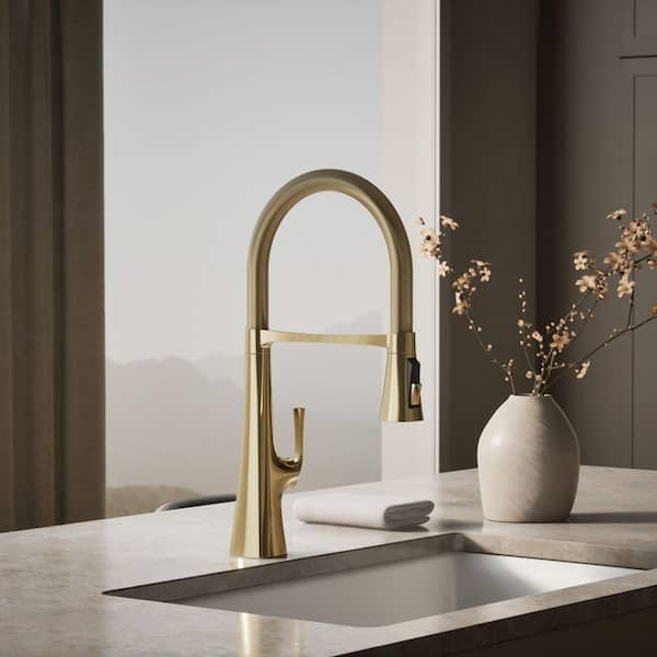 Graze Semi-Professional Single Handle Pull Down Sprayer Kitchen Faucet in Vibrant French Gold