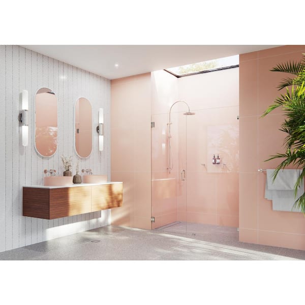 Illume 60 in. W x 78 in. H Wall Hinged Frameless Shower Door in Polished Nickel with Clear Glass