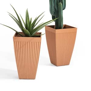 22.75 in. H Oversized Eco-Friendly PE Terracotta Tapered Tall Fluted Pot Planter (2-Pack)