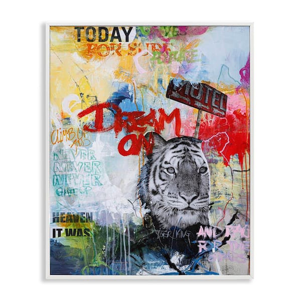 Stupell Industries Inspiring Graffiti and Tiger by Design Fabrikken White Framed Abstract Giclee Art Print 30 in. x 24 in.