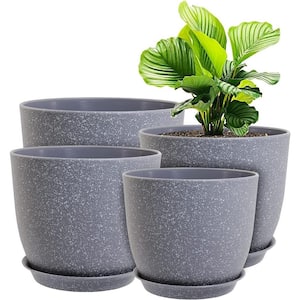 Modern 7 in. L x 6 in. W x 5 in. H Speckled Gray Plastic Round Indoor Planter (4-Pack)