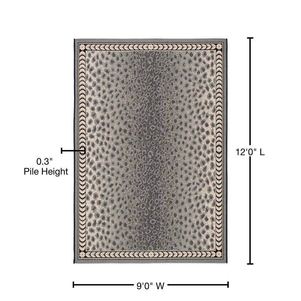 Gray and Black Spotted Synthetic Indoor/Outdoor Area Rug, 9' x 12'