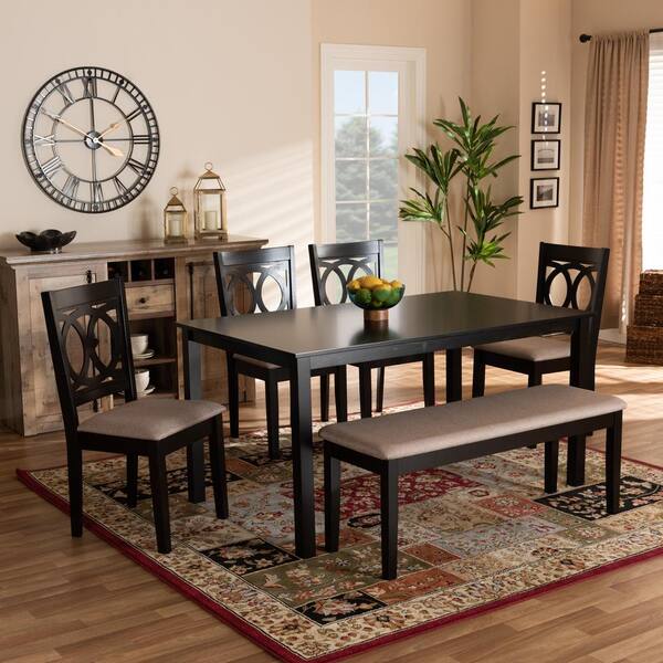 Baxton Studio Bennett 6 Piece Sand and Dark Brown Dining Set