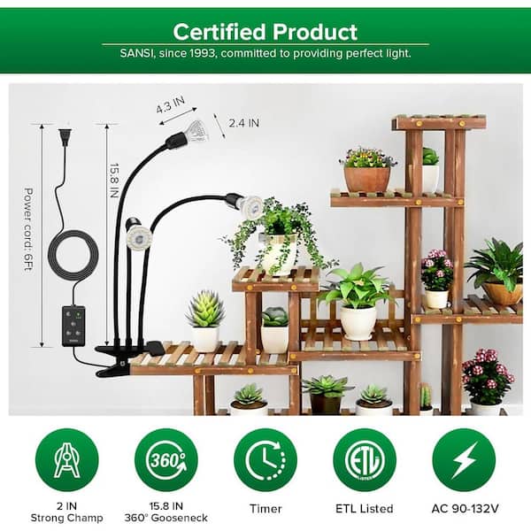 SANSI Full Spectrum Gooseneck Clip 30-Watt, 3000-Lumen Black Plant