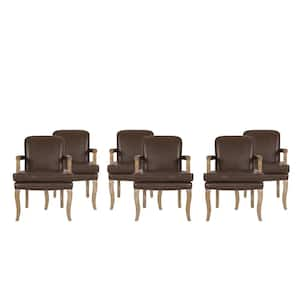 Ardson Dark Brown and Natural Faux Leather Dining Arm Chairs (Set of 6)