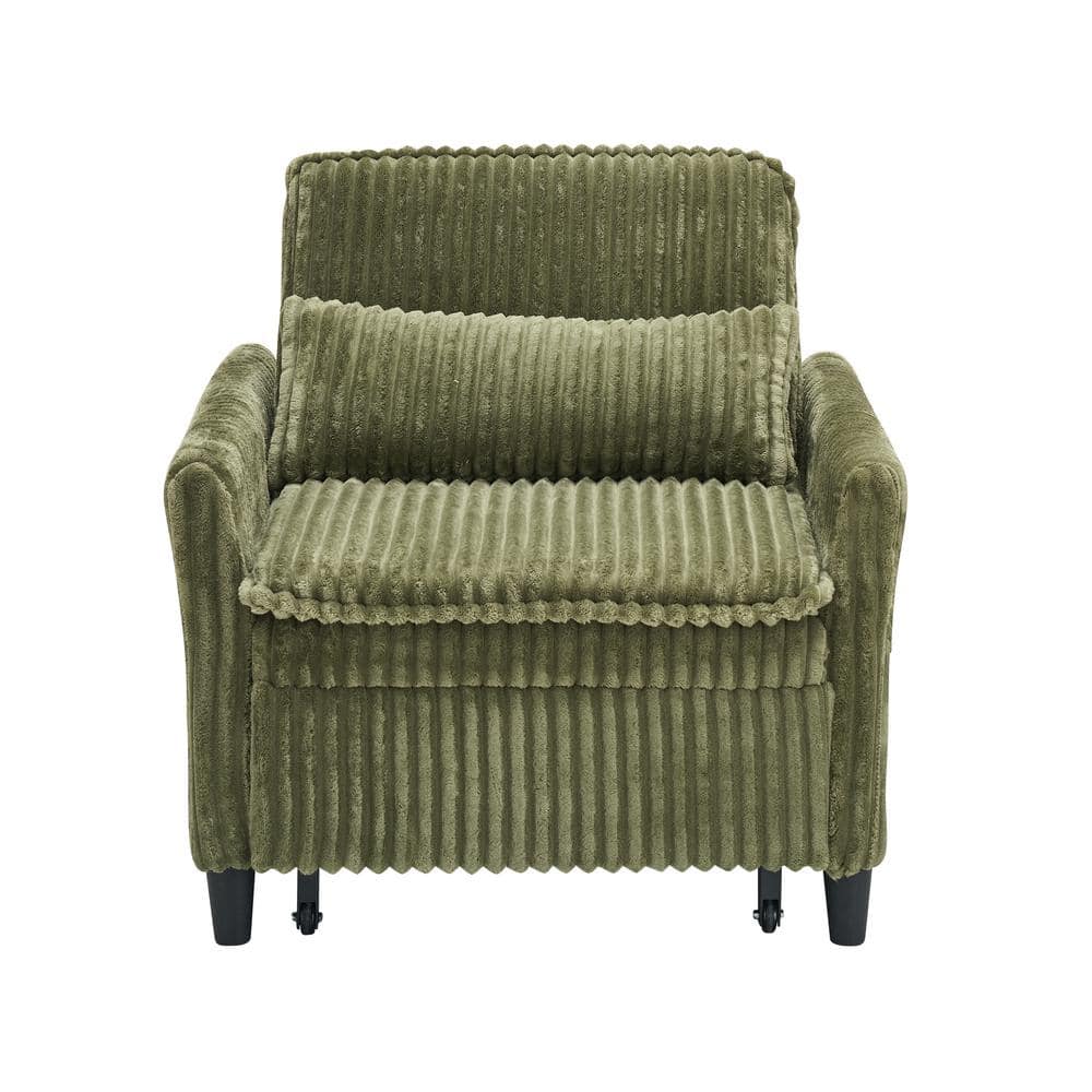 Green Corduroy Arm Chair Sleeper Sofa Single Couch Sofa Bed With Pillow Sin