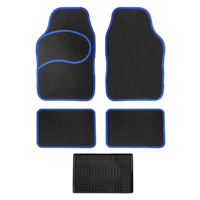Blue 4-Piece Ribbed Universal Liners Mod Carpet Car Floor Mats - Full Set