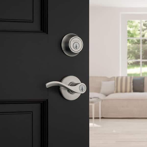 Balboa Satin Nickel Keyed Entry Door Handle and Single Cylinder Deadbolt Combo Pack featuring SmartKey and Microban