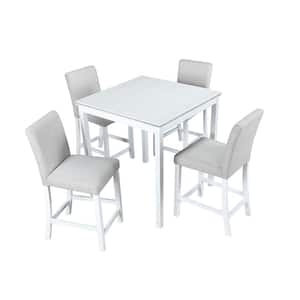 5-Piece Square White Wood Top Kitchen Table Set (Seats 4)