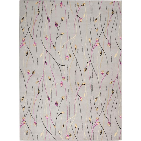 Nourison Grafix Grey 5 ft. x 7 ft. Floral Contemporary Area Rug