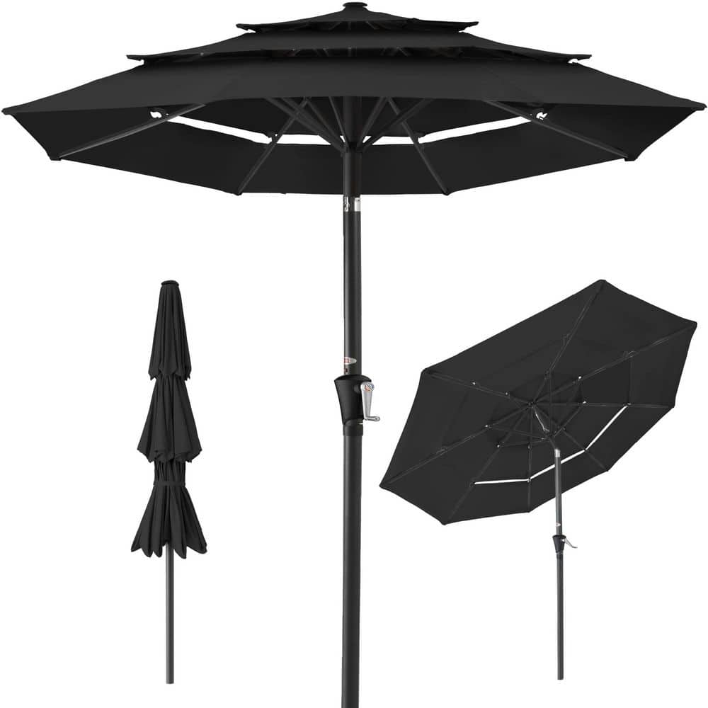 10 ft. Metal Pole Market 3-Tier Tilt and Crank Patio Umbrella in Black price history on PriceWatchPro