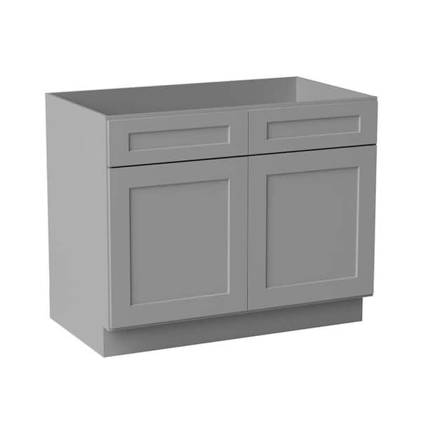 42 in. W x 24 in. D x 34.5 in. H Ready to Assemble Solid Wood Shaker Sink Base Kitchen Cabinet in Light Grey