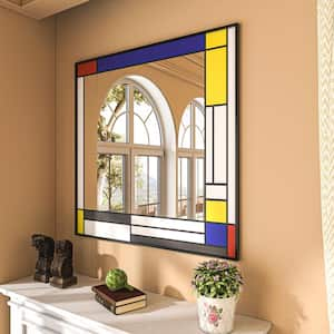 36 in. W x 36 in. H Rectangle Black Aluminum Frame Tempered Glass Wall-mounted Mirror Vintage Color Matching Mirror