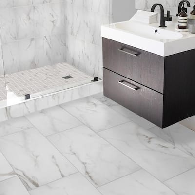 Marble Look Tile Flooring The, Bathroom Floor Tile White Marble Look