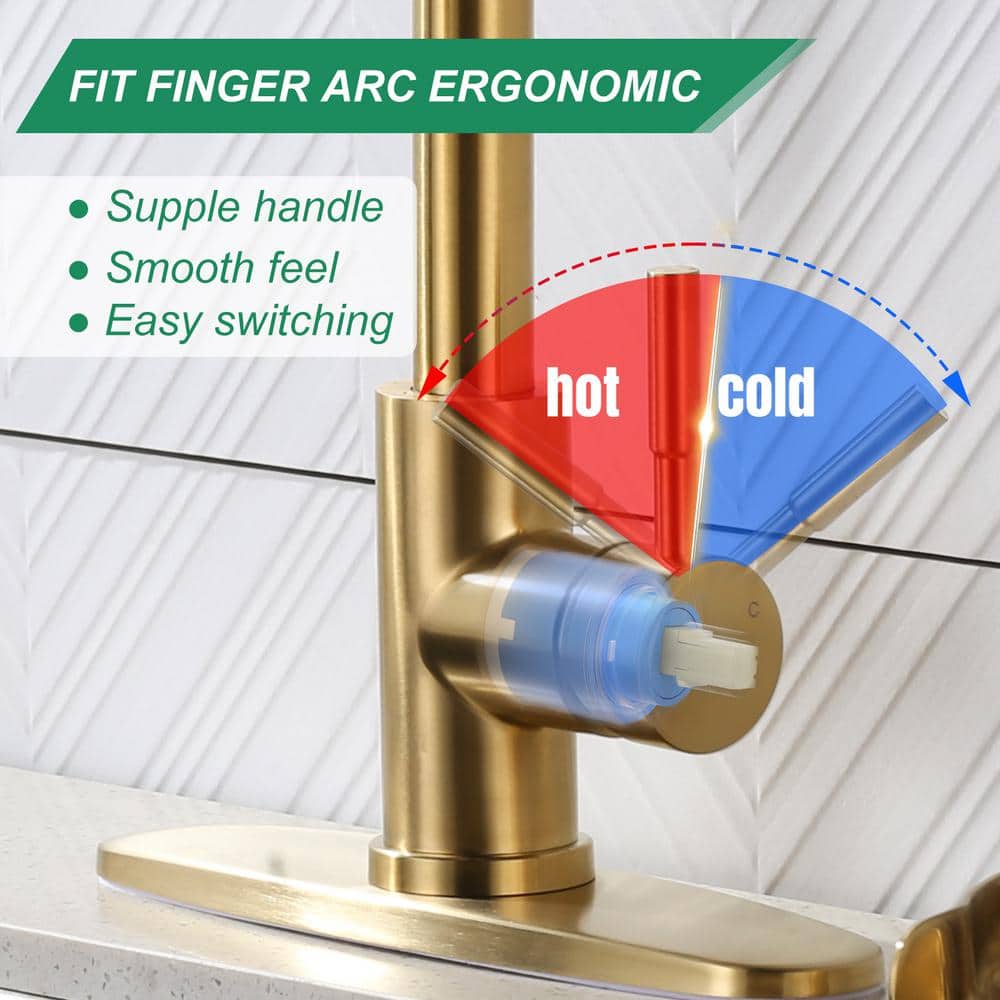Brushed Gold Stainless Steel Pull-Down Kitchen Faucet with Deckplate