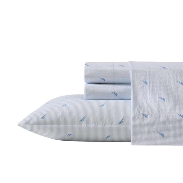 Nautica Boat Stripe 4-Piece Light Blue Cotton Queen Sheet Set