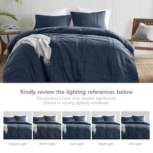 Porter 3-Piece Navy Microfiber Queen Soft Washed Pleated Comforter Set