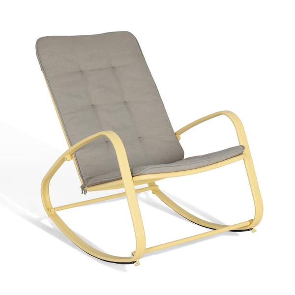 Unbranded Yellow Metal Steel Outdoor Rocking Chair with Soft Beige Cushion