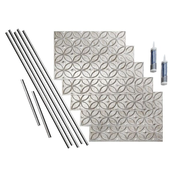 Fasade Rings 18 in. x 24 in. Vintage Metal Vinyl Decorative Wall Tile Backsplash 15 sq. ft. Kit