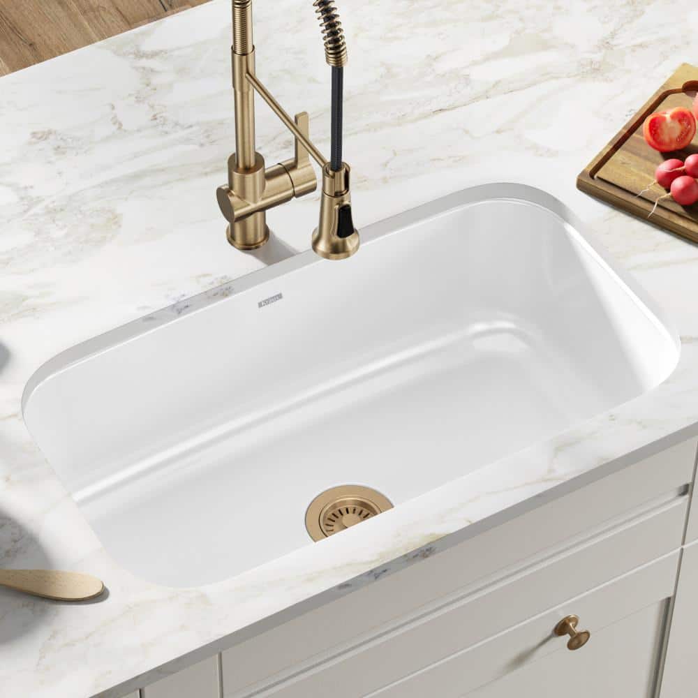 White 31 1/2-inch Undermount Stainless Steel Single Bowl Kitchen Sink