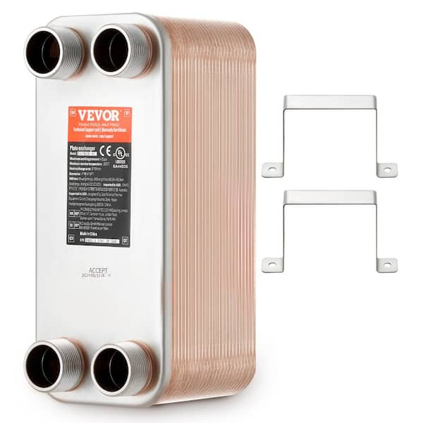 Heat Exchanger 5 in. x 12 in. 50 Plates Brazed Plate Heat Exchanger Copper/316L Stainless Steel Water Heat Exchanger