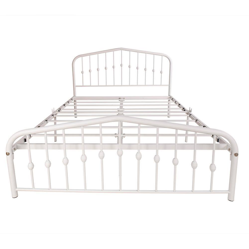 GZMR Modern Queen Size White Metal Bed Frame with Headboards GZZHQU