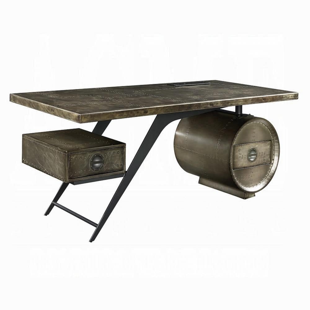 Bran 32 in. Rectangular Black Wood 2-Drawer Writing Desk with Power Dock and Aluminum Frame