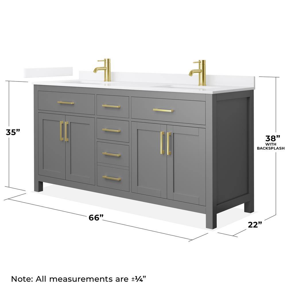 Beckett 66" Dark Gray Freestanding Double Vanity with White Quartz Top