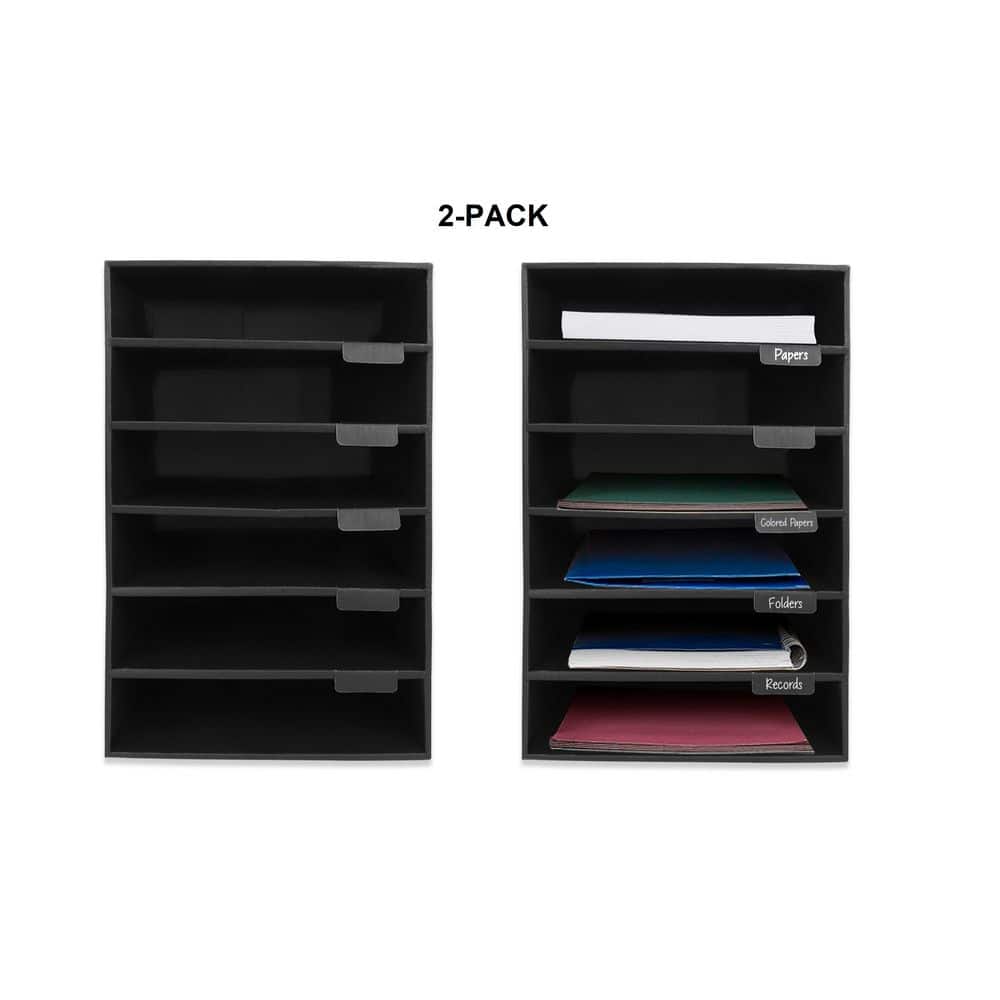 6 Compartment Desktop File Classroom Literature Organizer Black (2-Pack)