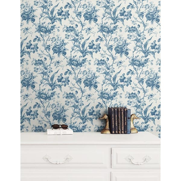 Blue Bell En Rose Paper Unpasted Nonwoven Wallpaper Roll 60.75 sq. ft.