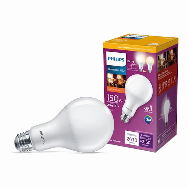 Vejhus dissipation Politik Philips 150-Watt Equivalent A21 Dimmable with Warm Glow Dimming Effect  Energy Saving LED Light Bulb Soft White (2700K) (2-Pack) 558221 - The Home  Depot